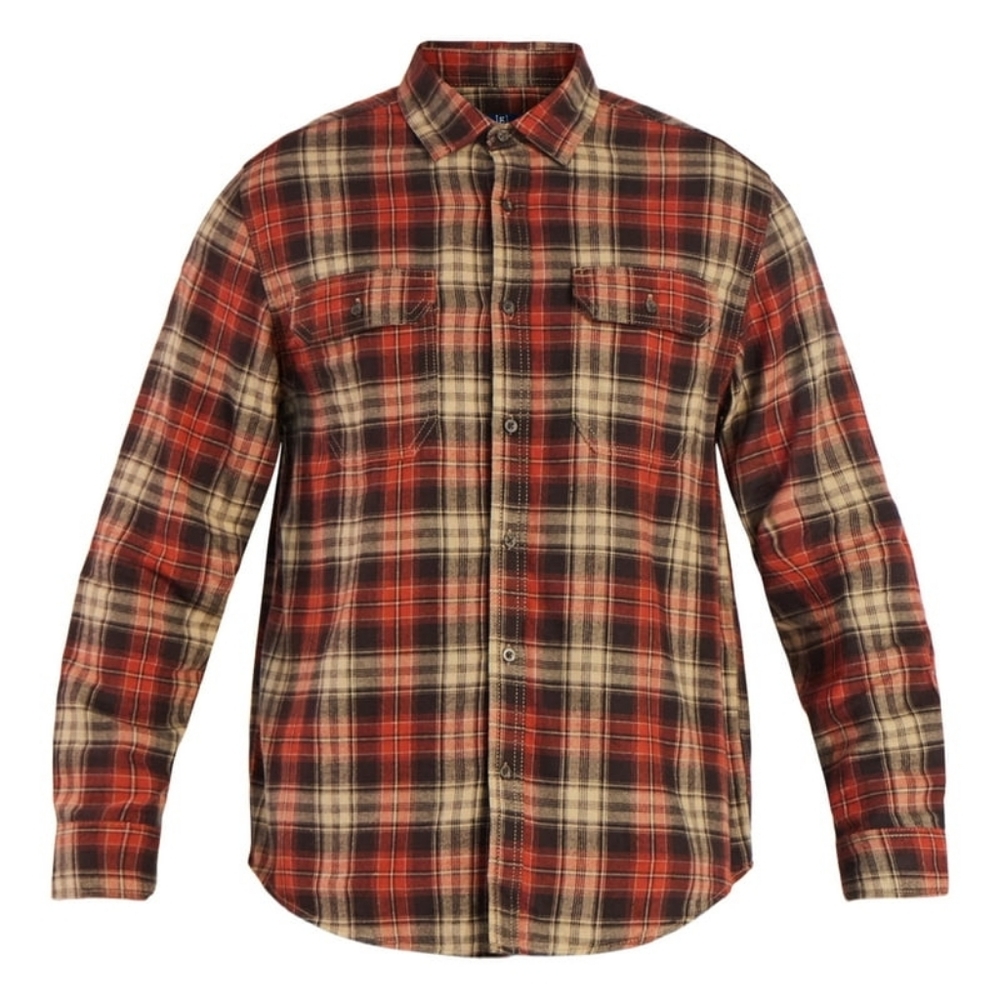 George Men's Button Down Red Tan & Black Plaid Flannel Double Pocket Shirt-SZ:M - Picture 13 of 16